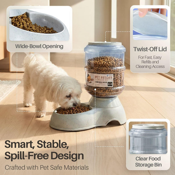 Flexzion Gravity Pet Feeder, Dog and Cat Food Dispenser, 1-Gallon Capacity | Self-Replenishing Dry Food Station with Non-Skid Feet and a Carry Handle; Holds Approximately 4-6 Lb of Kibble.7