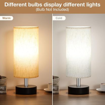 Small Table Lamp for Bedroom - Bedside Lamps for Night Stands | Bulb Not Included | Minimalist Desk Lamp | Linen Fabric Shade | for Living Room | for Dorm | 11.6" Inline Control3