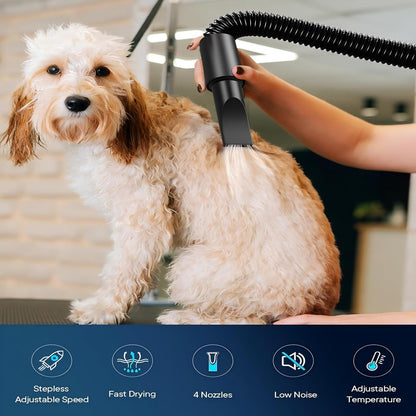 EGFKI Dog Dryer, 5.2HP/ 3800W Pet Grooming High Velocity Force Blower with 4 Nozzles, Adjustable Speed and Temperature Dog Hair Dryers for Grooming5
