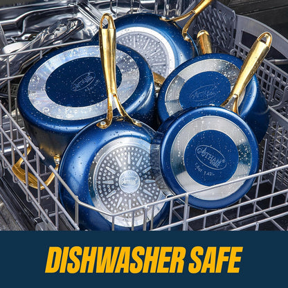 12 Pc Pots and Pans Set Non Stick Ceramic Cookware Set | Non Toxic PFOA/PFOS/PTFE Free, Stay Cool Stainless Steel Handles, Dishwasher and Oven Safe, Navy Gold7