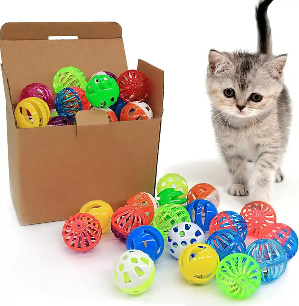 Cat Jingle Balls Toys, 24 Pcs Bell Balls Cat Toys, Lightweight, Interactive, Assorted Colors Ball Toy for Kitten Training and Play1