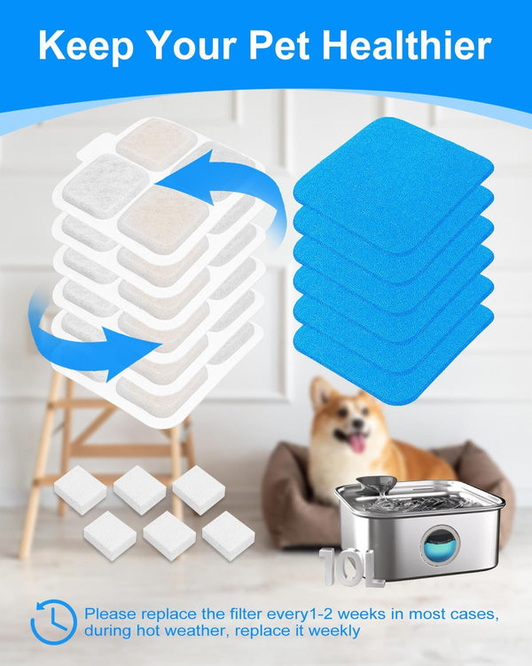12 Set Dog Water Filter Replacement Compatible with Oneisall PW07SAU 10L/2.64Gal, Dog Water Fountain Filter Fit for Oneisall, Multilayer Filtration System 12Pre-Filter+12 Filters+12 Sponges7