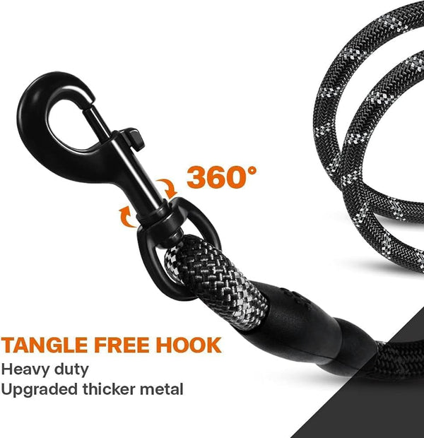 Taglory Rope Dog Leash for Medium Large Dogs, 6 FT Padded Handle, Black | Climbing Rope for Strong Pullers, Reflective for Night Walks and Training, Comfortable Grip, Anti-Tangle Swivel Clip 1/2 Inch6