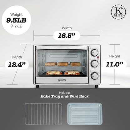 Toaster Oven, Compact Countertop Appliance with Bake Tray, Wire Rack, Adjustable Timer, and Temperature Control, Stainless Steel3