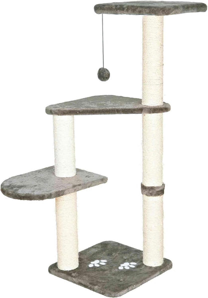 TRIXIE Altea Cat Tree, Tall Scratching Posts, 3 Elevated Platforms, Dangling Cat Toy, Cat Playground, Platinum Gray1