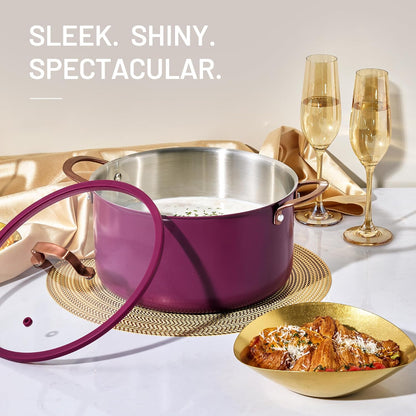 8QT Full Clad Tri Ply Stainless Steel Stock Pot with Lid, Kitchen Stockpot Soup Pot, Outer Ceramic Layer, Even Heating, All Stoves Compatible, Oven & Dishwasher Safe, Stay Cool Handle, Purple6