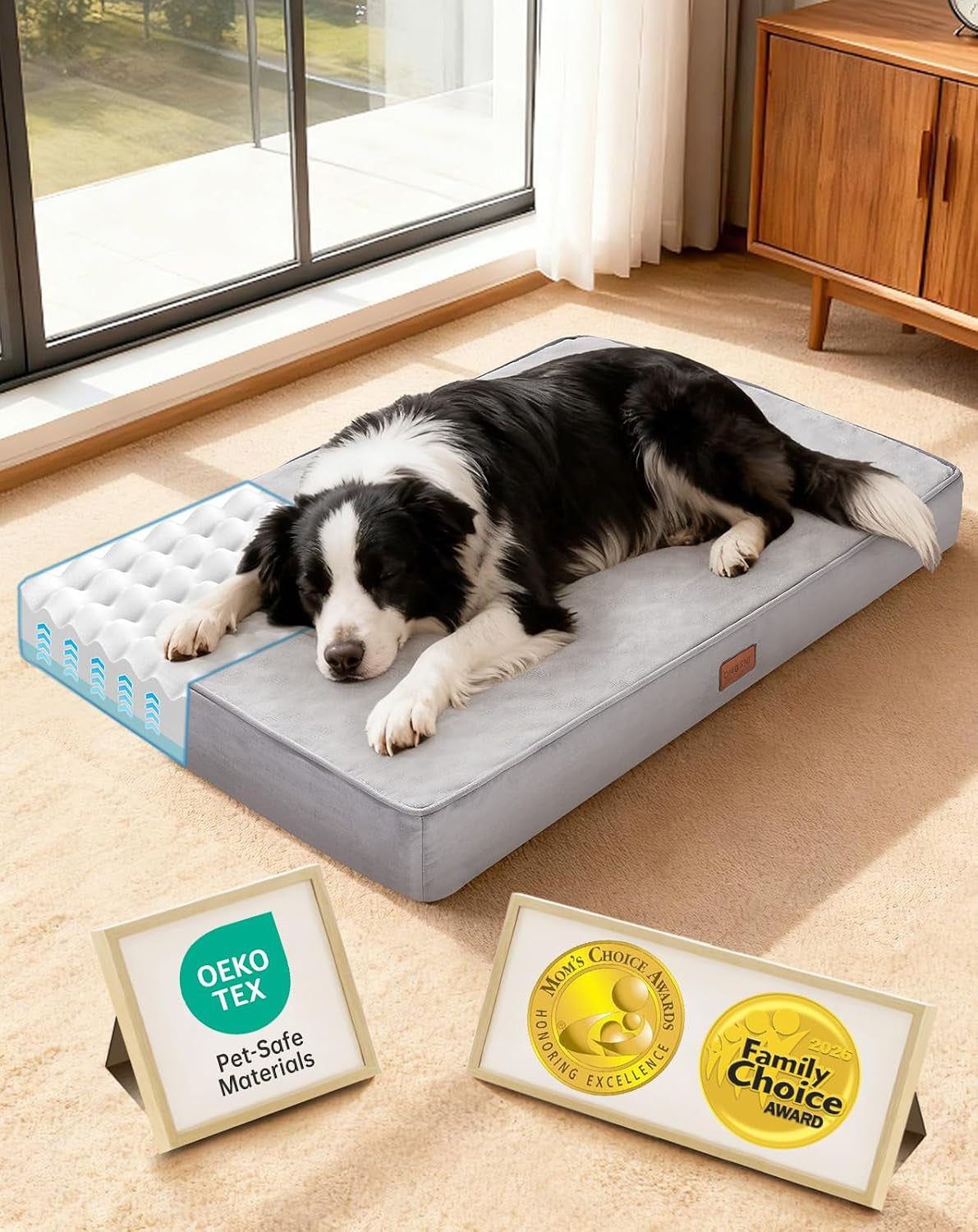 ohgeni-orthopedic-waterproof-large-dog-bed-memory-foam-41-inchgray-machine-washable-removable-cover-in-easy-clean-fabric-reversible-memory-foam-easy-carry-handle-suitable-for-crate