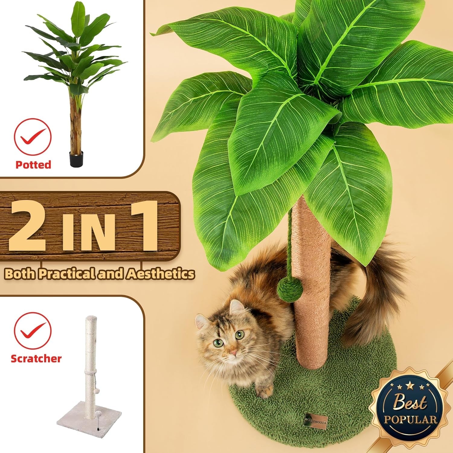 meowoou-cat-scratching-post-33-inch-tall-cat-scratcher-for-indoor-cats-adults-small-cat-tree-tower-sisal-rope-kitten-scratch-with-interactive-hanging-ball