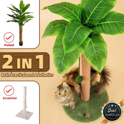 Meowoou Cat Scratching Post 33 Inch Tall Cat Scratcher for Indoor Cats Adults,Small Cat Tree Tower Sisal Rope Kitten Scratch with Interactive Hanging Ball2