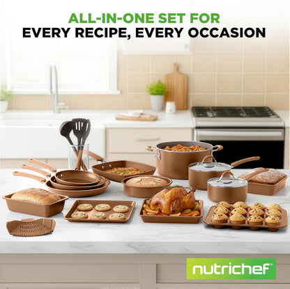 20 Piece Professional Home Kitchen Cookware and Bakeware, Pots and Pans Set Non Stick Kitchenware, Cool-Touch Handles, Non Toxic, Safe for Gas, Electric, Induction Cooktops, Easy Clean7