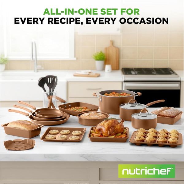 20 Piece Professional Home Kitchen Cookware and Bakeware, Pots and Pans Set Non Stick Kitchenware, Cool-Touch Handles, Non Toxic, Safe for Gas, Electric, Induction Cooktops, Easy Clean7