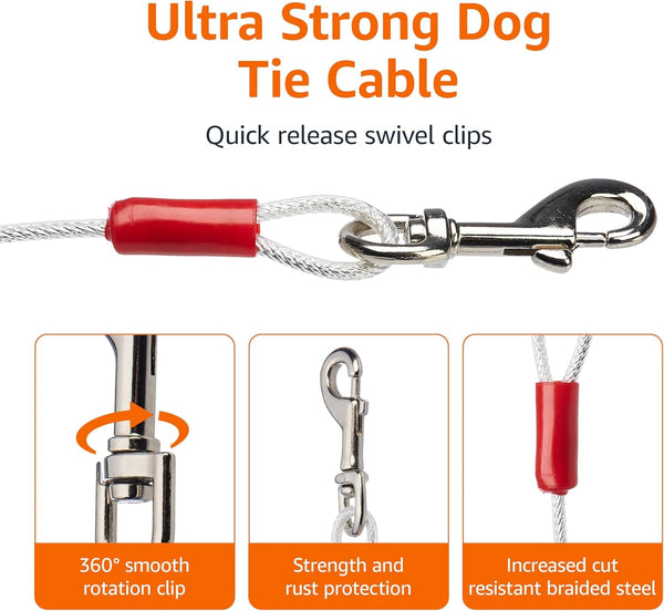 Amazon Basics Rust-Free Steel Wire Tie-Out Cable for Large Dogs up to 90 Lbs, Dog Leash Run Tether, 25 Feet, White2