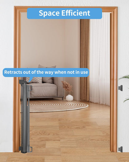 Retractable Baby Gate for Stairs – 33” Height, Expands up to 55” Width – Safety Gate for Infants, Toddlers, Dogs & Pets – Easy Install, Secure Closure, Gray Mesh Design for Indoor & Outdoor Use4
