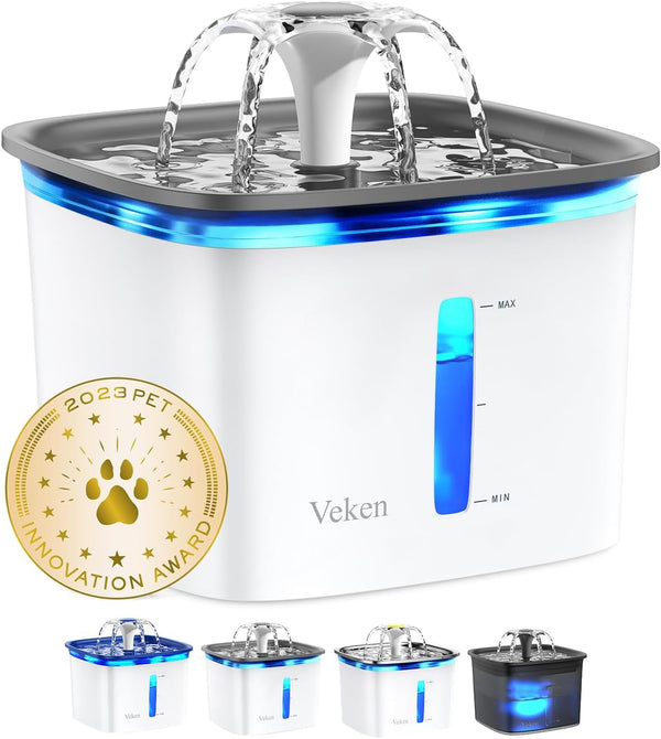Veken Innovation Award Winner 95Oz/2.8L Cat Water Fountain | Automatic Pet Fountain Dog Water Dispenser with Replacement Filters & Silicone Mat, Gift for Cats, Dogs, Multiple Pets (Grey)1