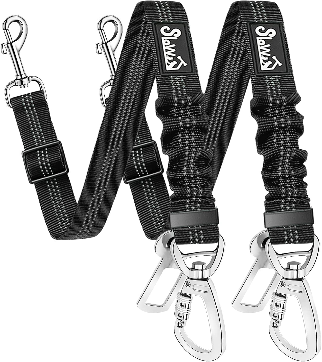 slowton-dog-seatbelt-2-pack-dog-seat-belt-car-leash-adjustable-elastic-bungee-buffer-heavy-duty-nylon-reflective-pet-safety-tether-connect-to-dog-harness-for-travel-riding-in-vehicle-daul-clip-b