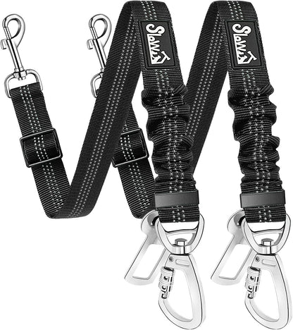 Slowton Dog Seatbelt, 2 Pack Dog Seat Belt Car Leash Adjustable Elastic Bungee Buffer Heavy Duty Nylon Reflective Pet Safety Tether Connect to Dog Harness for Travel Riding in Vehicle (Daul Clip, B)1