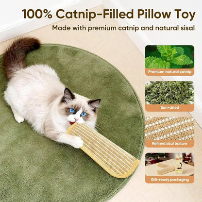 Sisal Catnip Pillow Toy Kickers, 2 Pack Interactive Catnip Toys with Organic 8000Mg Herbal Blend for Indoor Scratching, Chewing & Teething, Fun for Kittens and Adult Cats3