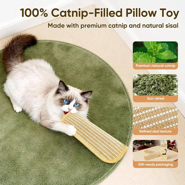 Sisal Catnip Pillow Toy Kickers, 2 Pack Interactive Catnip Toys with Organic 8000Mg Herbal Blend for Indoor Scratching, Chewing & Teething, Fun for Kittens and Adult Cats3