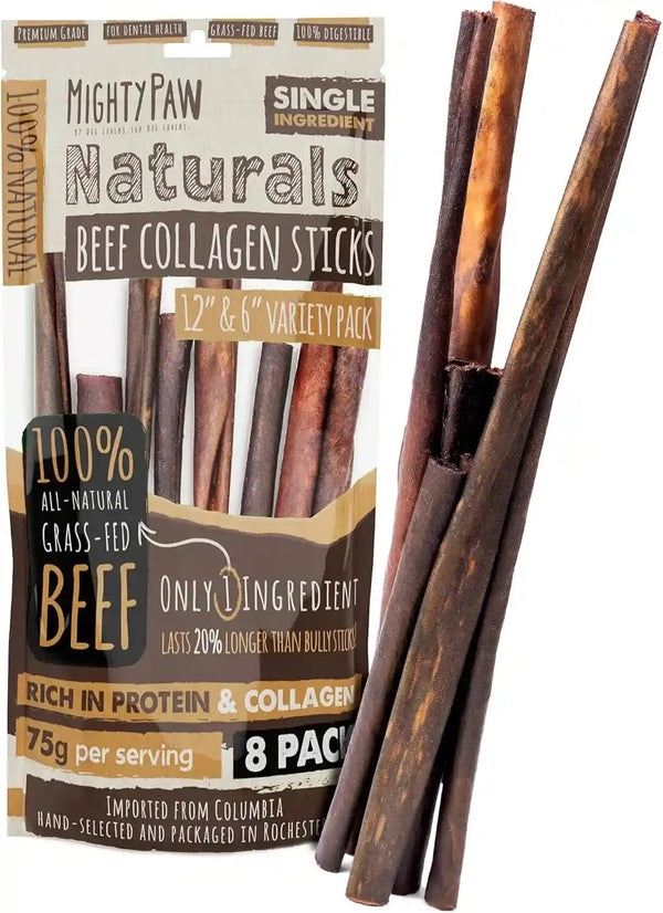 Mighty Paw 12" Bully Sticks for Dogs - Large, Medium and Small Breeds Chew | Single Ingredient, Grass-Fed, Lower Odor, 5 Pack, High Protein, Boredom Buster, All-Natural Sticks15