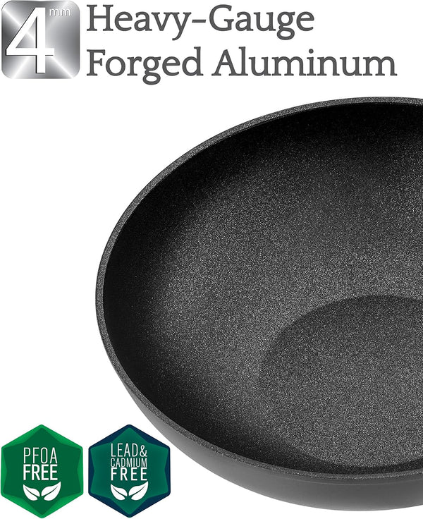Titanium Nonstick 11 Inch Wok and Stir Fry Pan with Glass Lid Forged Aluminum with PFOA Free Scratch Resistant (Gray)4