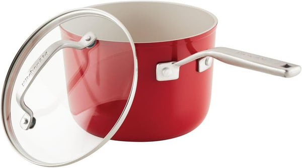 Kitchenaid Hard Anodized Ceramic 9-Piece Nonstick Cookware Set – Includes Fry Pans, Saucepan, Stockpot, Durable, Even Heating, Oven Safe to 500°F, Empire Red10