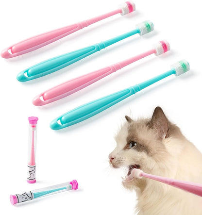 E.M&S.T by Emmeliestella Small Dog & Cat Toothbrush 360 Degree Soft Silicone, Cat Dental Care, Toothbrush Holder, Easy to Handle, Independent Packaging, Suction Cup, Light Blue&Pink (2-Pack + Holder)7