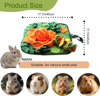 Rabbit Foraging Mat Bunny Snuffle Mat for Small Animal Puzzle Toy | Interactive Enrichment Toy 17.7", Feed Treat Mat for Rabbits Guinea Pigs, Hamster, Puppies, Chinchillas, Kitten, Indoor, Soft2
