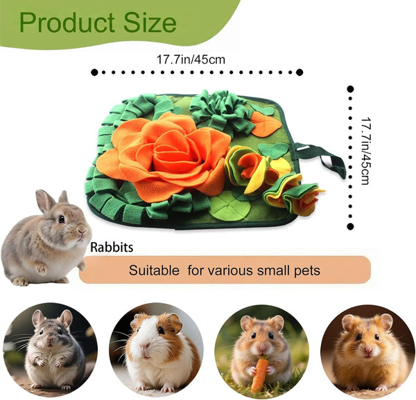 Rabbit Foraging Mat Bunny Snuffle Mat for Small Animal Puzzle Toy | Interactive Enrichment Toy 17.7", Feed Treat Mat for Rabbits Guinea Pigs, Hamster, Puppies, Chinchillas, Kitten, Indoor, Soft2