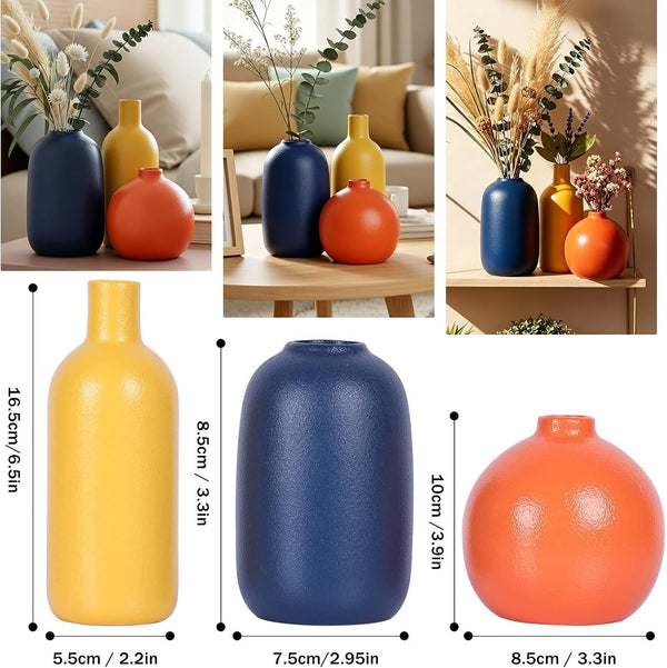 Colorful Ceramic Vase Set, Small Burnt Orange Blue Yellow Vases Home Decor,Fall Décor Modern Farmhouse Vases for Home Decor, Organic Decor Accents for Living Room, Table, Shelf, Entryway, Set of 32
