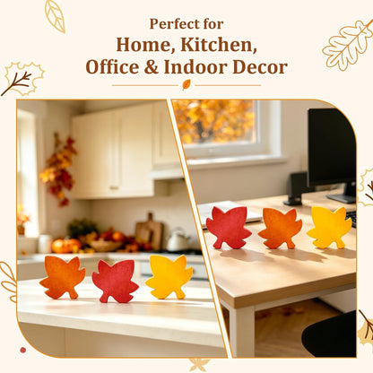 Fall Table Decor 3 Pcs-Autumn Harvest Leaves Decorations for Home Indoor | Fall Maple Centerpiece for Office Kitchen Party, Wooden Farmhouse Thanksgiving Signs Gifts for Tiered Tray Mantel Living Room6