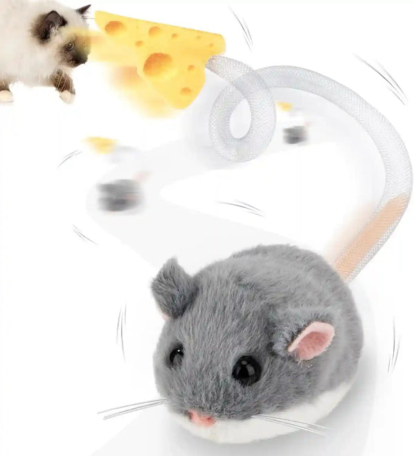 Migipaws Interactive Migimouse Cat Toy 360° Rolling & Spin with Mesh Plastic Tail for Indoor Cats Smart Motion Sensor, Realistic Squeak, Rechargeable Plush Kitten Toy(Brown Long)9