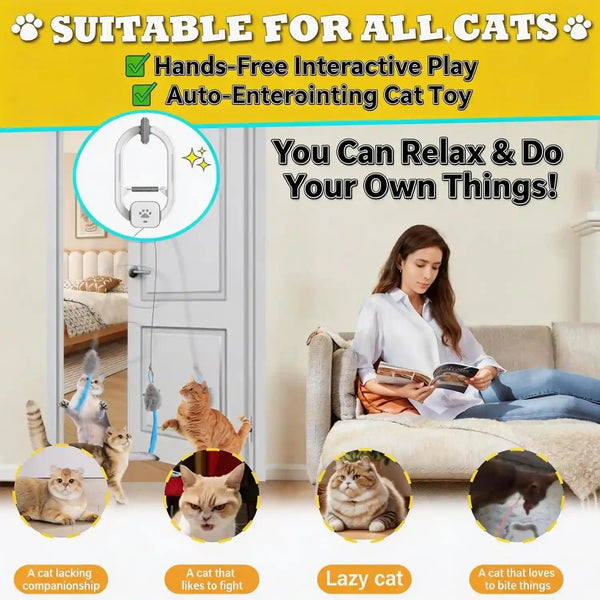 Interactive Cat Toy, Electric Cat Teaser, Door Clip, 2 Motion Modes,Gray | 360° Rotation • Random Jumping • Type-C Rechargeable • Door Clip Design • for Indoor Cats6