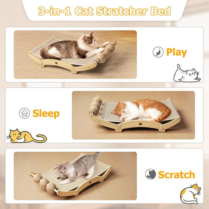 3 in 1 Sisal Cat Scratcher Bed, Solid Pine Cat Scratcher with Balls,Natural | Extra Large Cat Scratching Post with Hammock, Cat Scratcher for Scratch & Play & Rest, Cat Furniture for Indoor Cats, Kitten4