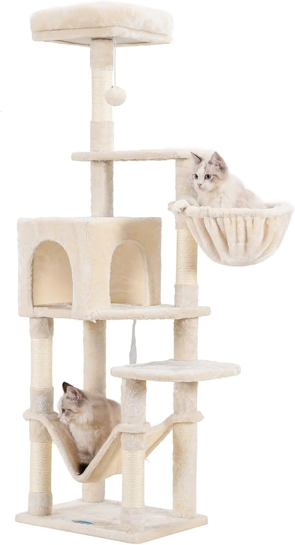 Hey-Brother Cat Tree with Large Hammock, Multi-Level Cat Tower for Indoor Cats, Cat Condo with Sisal-Covered Scratching Posts and Top Perch, Light Gray MPJ050W8