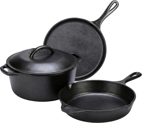 Cast Iron Set - 4-Piece Set - Pre-Seasoned Kitchen Set - Skillet, Griddle & Dutch Oven Included - Pfas-Free Non-Toxic Cookware | Pfas-Free Cast Iron Set Includes Skillets, Griddle & Dutch Oven for Non-Toxic Everyday Cooking, Made in USA1
