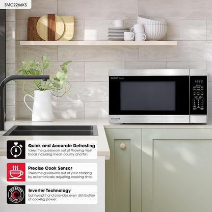 SMC2266KS 2.2 Cu. Ft. 1200W Stainless Steel Countertop Microwave Oven | Stainless Steel, Removable 16.5" Carousel Turntable2