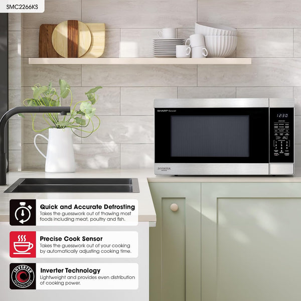 SMC2266KS 2.2 Cu. Ft. 1200W Stainless Steel Countertop Microwave Oven | Stainless Steel, Removable 16.5" Carousel Turntable2