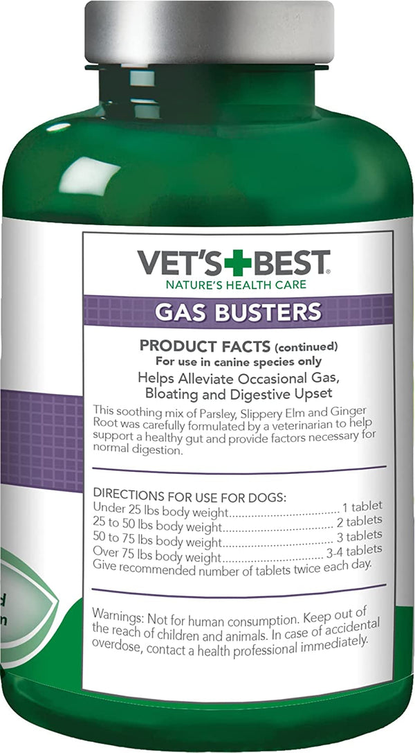 Vet'S Best Gas Busters Digestive Support Tablets for Dogs, 90 Count | Helps Relieve Gas, Bloating & Constipation, Supports Healthy Digestion, Chewable Daily Digestive Aid for Dogs2