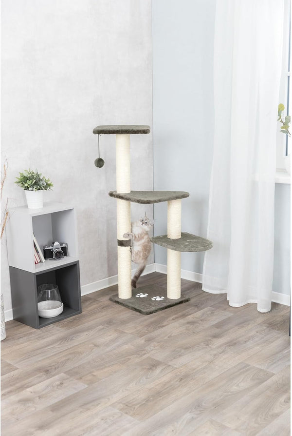 TRIXIE Altea Cat Tree, Tall Scratching Posts, 3 Elevated Platforms, Dangling Cat Toy, Cat Playground, Platinum Gray2