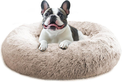 JOLLYVOGUE Small Dog Bed, Calming Dog Beds for Small Dogs & Indoor Cats - 20 Inches Donut Washable Cat Bed for Kittens & Puppies, round Fluffy Plush Faux Fur Pet Beds(Smoke Grey)15