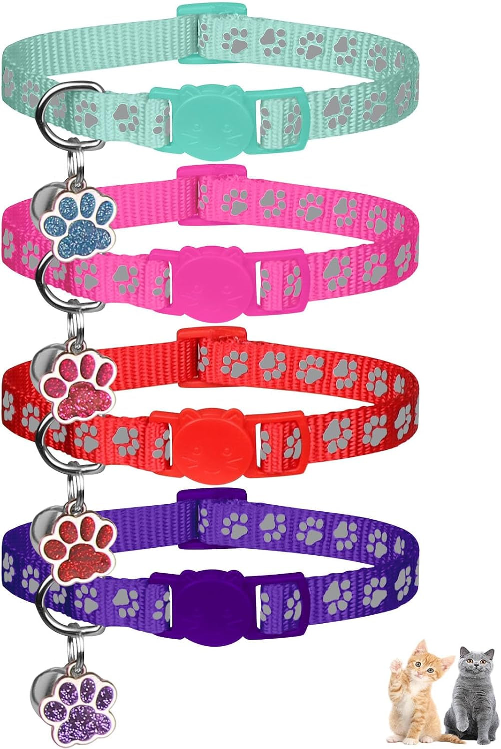 4pcs-breakaway-cat-collars-reflective-cat-collar-with-bells-kitten-collars-for-boy-girl-cats-breakaway-collar-for-cats-with-paw-pendant-6-9-inchpurple-hotpink-red-teal