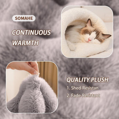 SOMAHE Cat Sleeping Bag for Indoor Cats, Faux Fur Pet Cave Bed & Burrow Nest, Reversible Plush Snuggle Sack, Portable Foldable Mat, Machine Washable, Anti-Static, 21.7"X17.7"Grey7