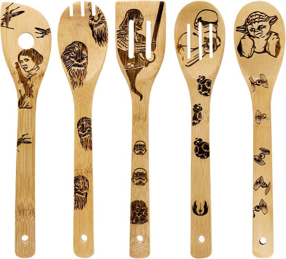 Wooden Spoons Kitchen 5 Pcs Cooking Utensils,Wooden Bamboo Utensil Set for Cooking,Heat Resistant for Nonstick Cookware-Best Kitchen Gifts1