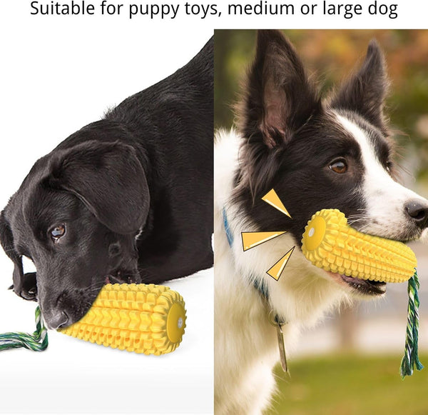 Dog Chew Toys for Aggressive Chewers,Corn Interactive Squeaky Dog Toys for Puppy Medium Breed,Tough Rubber Dental Chew Dog Toys3