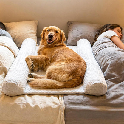 Denmate - the Only On-Bed Dog-Bed That Goes on Your Masterbed for Dogs That Love to Sleep with You. Helps Stabilize Nighttime Movement so You and Your Dog Sleep Better Together. Machine Washable.9