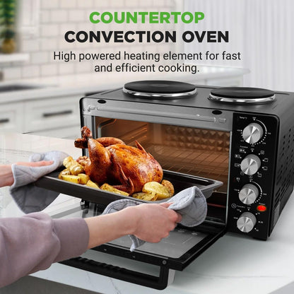 2-In-1 Convection Oven & Cooker - 30 Quart, 1500W Multi-Function Kitchen Oven with Dual Hot Plates, 7 Cooking Modes Including Rotisserie, Broil, Bake - 19.6 X 16.0 X 13.5 Inches2