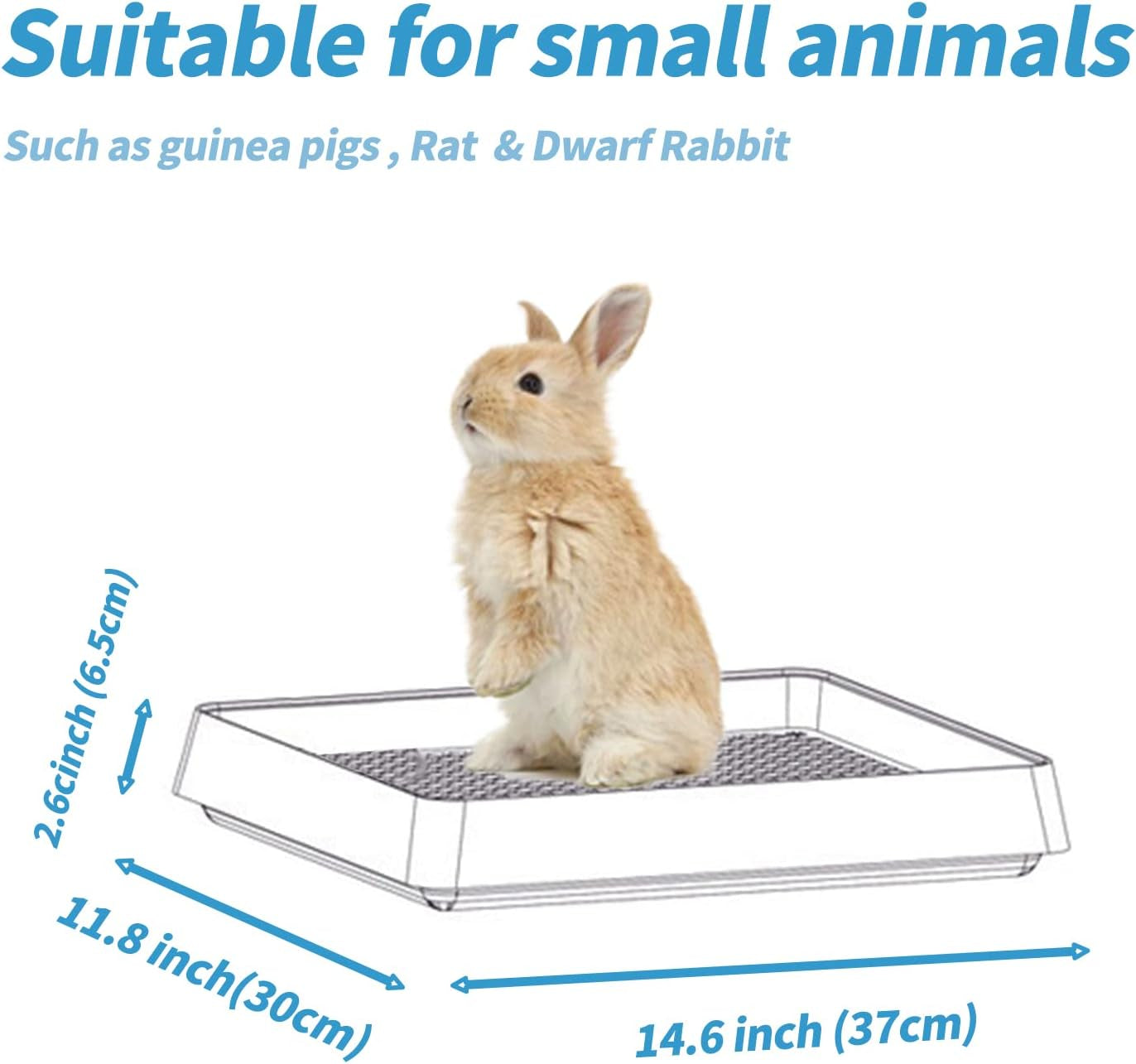 podoo-rabbit-litter-box-training-potty-tray-for-guinea-pig-small-pets-spacious-grid-pan-with-low-entrance-easy-clean-odor-resistant-helps-keep-a-clean-cage-and-reduce-mess-low-entry-litter-tray-with-removable-grate-for-cleaner-small-pet-cages-approx-14-6-x-11-8-x-2-6-in