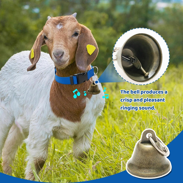 3 Pack Goat Collars with Loud Bells, Anti-Lost Grazing Pet Collar | Adjustable Collar & Copper Bells Small Farm Animals Accessories for Livestock, Sheep, Calf (13.8"-20.9")4