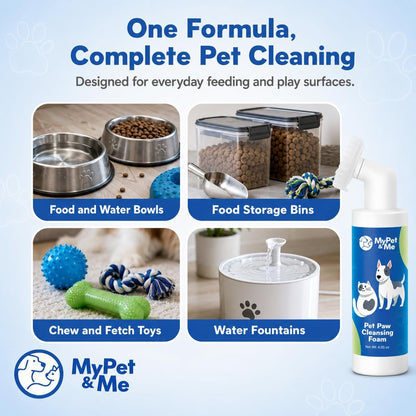 My Pet & Me Pet Bowl Cleaner Mousse with Built-In Scrub Brush, Foaming Dog & Cat Bowl Cleaner for Food & Water Dishes, Toys & Fountains, Removes Grease, Odor & Biofilm, Food-Grade, 4.05 Oz4