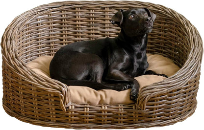 DBD1001A Curvy 33" X 21.25" Classic Handwoven Rattan Dog Bed with Machine-Washable Cushion, Kubu Gray7